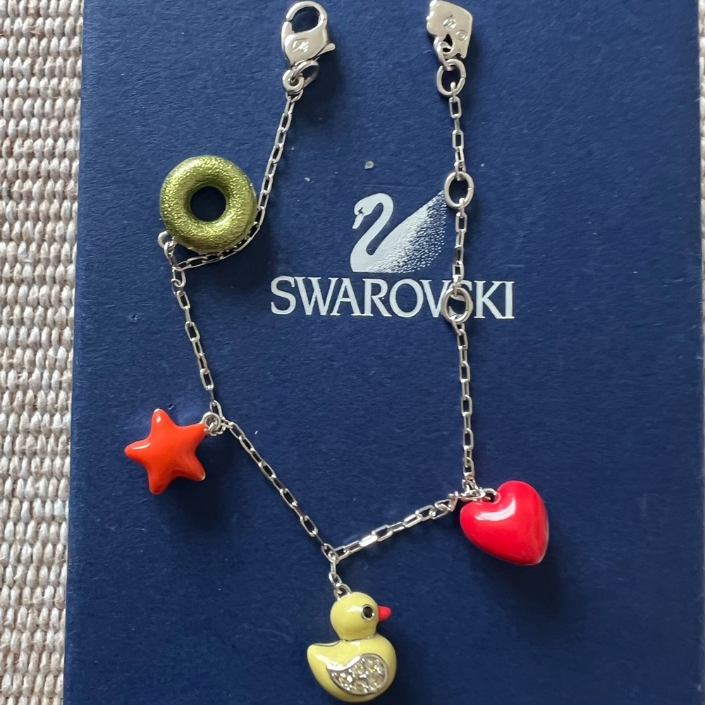 Swarovski Multi Charm Bracelet w Rubber Duck Heart Star Beach Crystals RARE - Picture 7 of 7